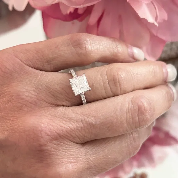 2 Carat Princess Moissanite Diamond Ring Set 5 - Picture 6 of 11